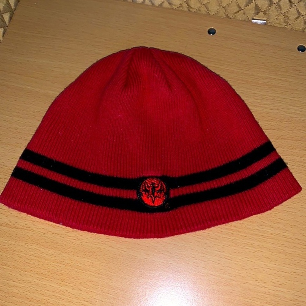 BACARDI Knit Beanie RED/BLACK Adult One Size ~ Pre-Owned